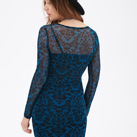 Black & Blue Contour Damask Pattern Dress [S] - Picture 2 of 4